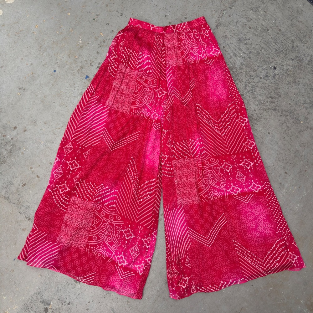 Qree Red Pink Geometric Print Wide Leg Palazzo Pants Size Small Bohemian
